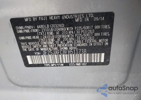 2015 Subaru Forester 2.5I Premium from USA, damaged, VIN JF2SJAFC8FH511738